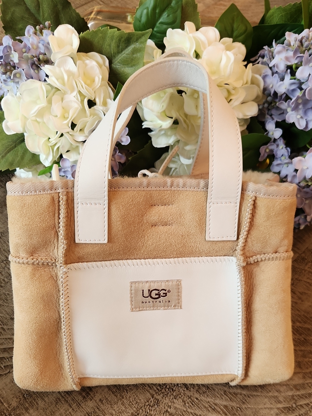 UGG Beige and White Suede Shearling Tote